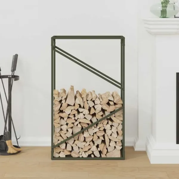 vidaXL Tilbehør Til Brændeovne & Pejse^brændestativ 60x25x100 cm koldvalset stål olivengrøn