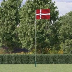 vidaXL Flag & Vindposer^Danmark flag og flagstang 5,55 m aluminium