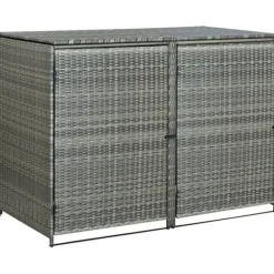 vidaXL Skure, Garager & Carports^dobbelt skraldespandsskjuler 148x77x111 cm polyrattan grå - Skure & Redskabsskure