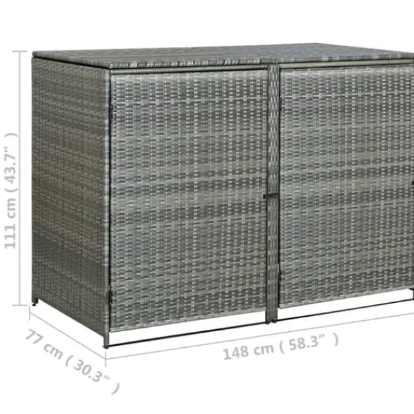 vidaXL Skure, Garager & Carports^dobbelt skraldespandsskjuler 148x77x111 cm polyrattan grå - Skure & Redskabsskure