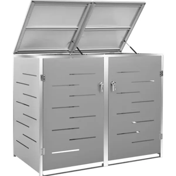 vidaXL Skure, Garager & Carports^dobbelt skraldespandsskjuler 138x77,5x112,5 cm rustfrit stål - Affaldsspandsskjulere