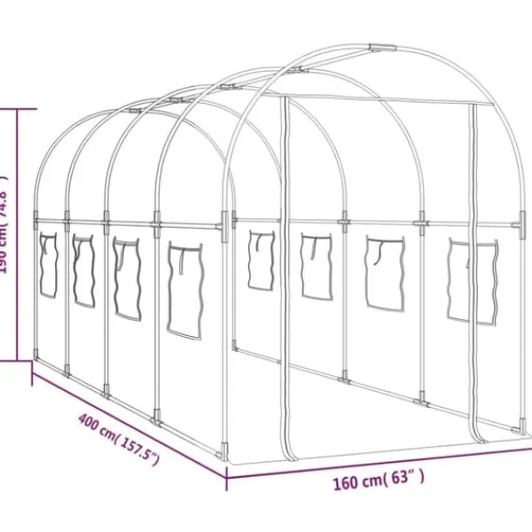 Discount drivhus 160x400x190 cm PVC og pulverlakeret stål transparent - Drivhuse Drivhus