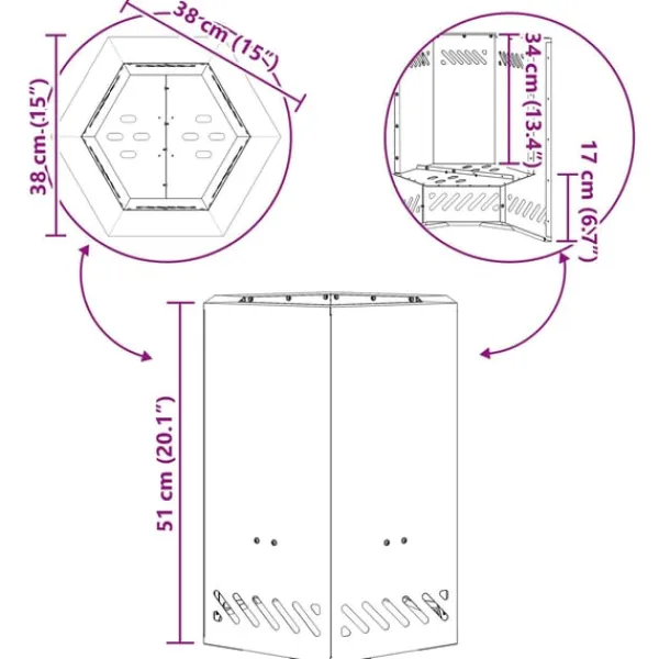 Online Fire Pit Black 38 x 38 x 51 cm Cold-rolled steel Pejse