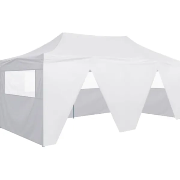vidaXL Telte & Lysthuse^foldbart festtelt med 4 sidevægge 3 x 6 m stål hvid - Festtelte & havepavilloner
