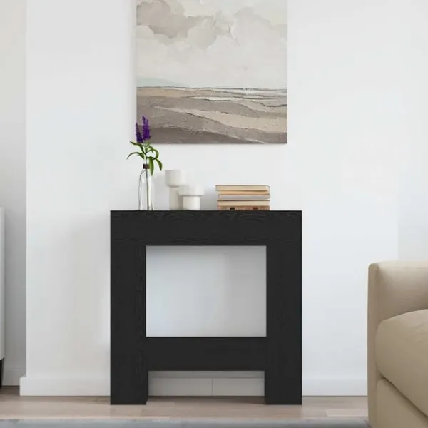 forsats til pejs 81x18x82 cm konstrueret træ sort egetræ Tilbehør Til Brændeovne & Pejse