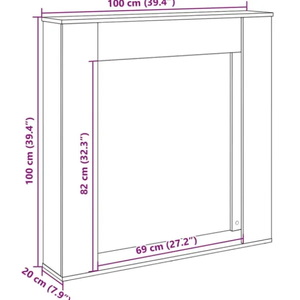 Clearance forsats til pejs 100x20x100 cm konstrueret træ sonoma-eg Pejse