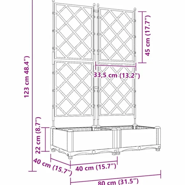 Outlet Havekrukke med trellis Lysegrå 80 x 40 x 125.5 cm PP Plantestativer