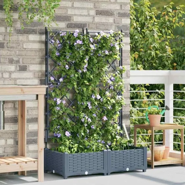Outlet Havekrukke med trellis Lysegrå 80 x 40 x 125.5 cm PP Plantestativer