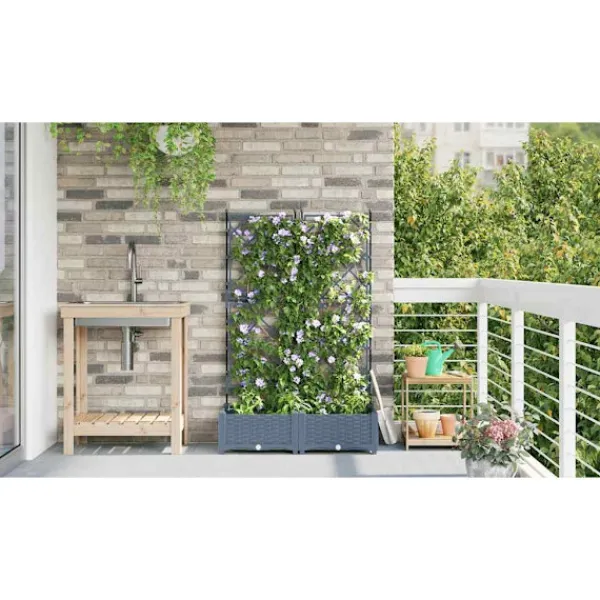 Outlet Havekrukke med trellis Lysegrå 80 x 40 x 125.5 cm PP Plantestativer