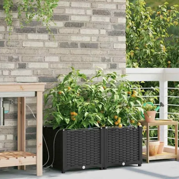 vidaXL Plantningsbænke^Havekrukker Sort 80 x 40 x 37,5 cm Stål