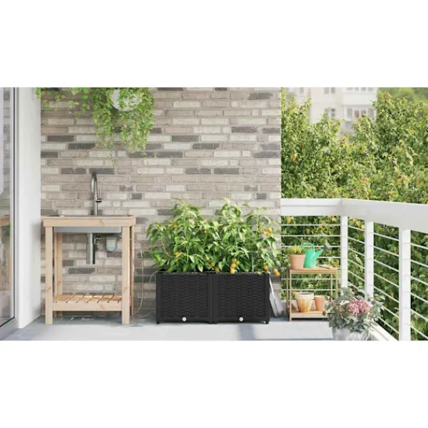 vidaXL Plantningsbænke^Havekrukker Sort 80 x 40 x 37,5 cm Stål
