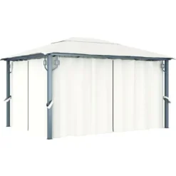 Outlet havepavillon med gardin 400x300 cm aluminium cremefarvet - Festtelte & havepavilloner Telte & Lysthuse