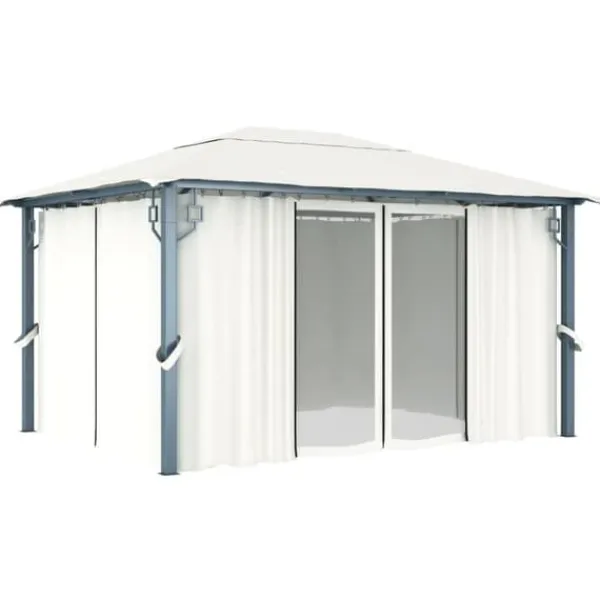 Outlet havepavillon med gardin 400x300 cm aluminium cremefarvet - Festtelte & havepavilloner Telte & Lysthuse