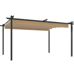 Discount havepavillon med sammenrulleligt tag 4x3 m gråbrun - Festtelte & havepavilloner Buer, Spalier, Lysthuse Uden Tag