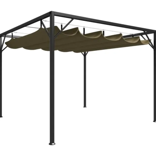 vidaXL Buer, Spalier, Lysthuse Uden Tag^havepavillon med tilbagetrækkeligt tag 3x3 m 180 g/m² gråbrun - Festtelte & havepavilloner