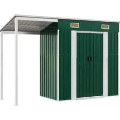 Online haveskur med udvidet tag 277x110,5x181 cm stål grøn - Skure & Redskabsskure Skure, Garager & Carports