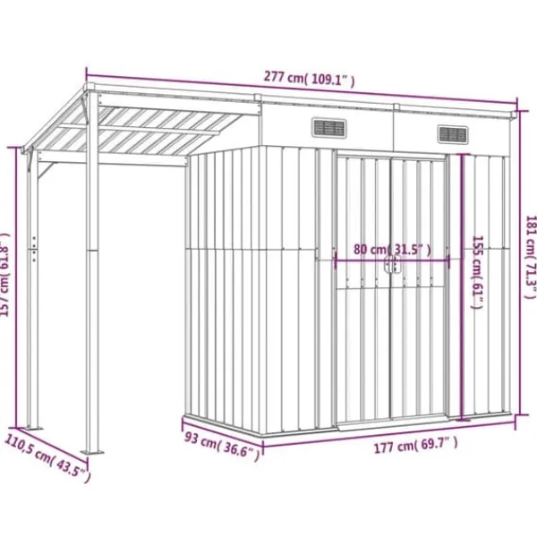 Online haveskur med udvidet tag 277x110,5x181 cm stål grøn - Skure & Redskabsskure Skure, Garager & Carports