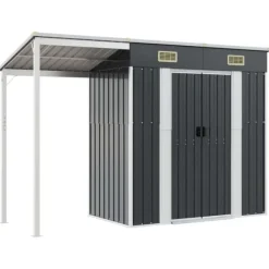 vidaXL Skure, Garager & Carports^haveskur med udvidet tag 277x110,5x181 cm stål antracitgrå - Skure & Redskabsskure