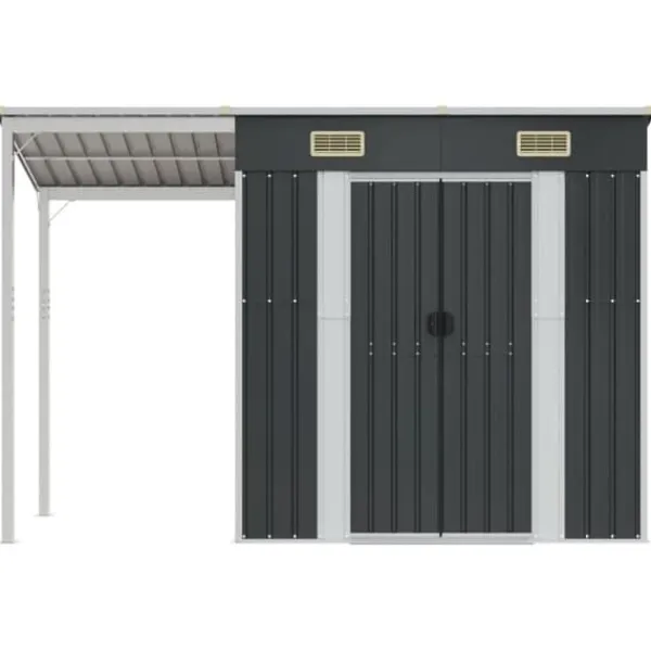 vidaXL Skure, Garager & Carports^haveskur med udvidet tag 277x110,5x181 cm stål antracitgrå - Skure & Redskabsskure