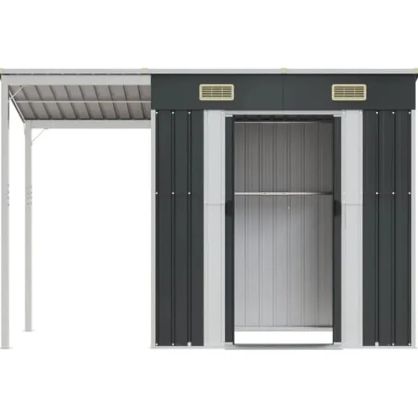 vidaXL Skure, Garager & Carports^haveskur med udvidet tag 277x110,5x181 cm stål antracitgrå - Skure & Redskabsskure