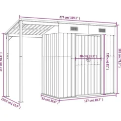 vidaXL Skure, Garager & Carports^haveskur med udvidet tag 277x110,5x181 cm stål antracitgrå - Skure & Redskabsskure