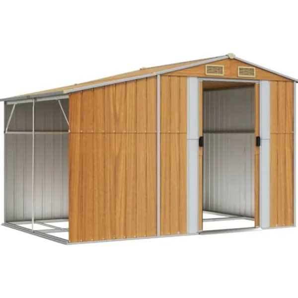 Hot haveskur 277x192,5x179 cm galvaniseret stål lysebrun - Skure & Redskabsskure Skure, Garager & Carports