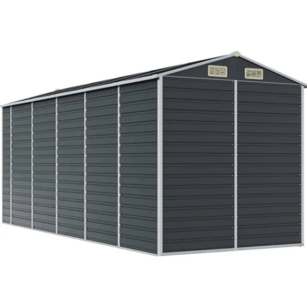 Discount haveskur 191x470x198 cm galvaniseret stål antracitgrå - Skure & Redskabsskure Skure, Garager & Carports