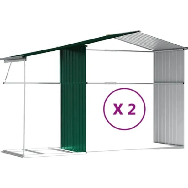 vidaXL Skure, Garager & Carports^haveskur 277x279x179 cm galvaniseret stål grøn - Skure & Redskabsskure
