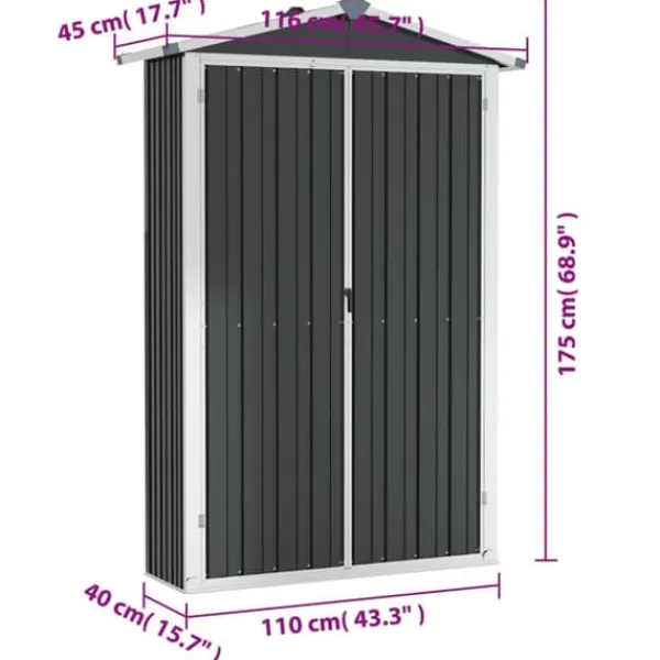 Online haveskur 116x45x175 cm galvaniseret stål antracitgrå - Skure & Redskabsskure Skure, Garager & Carports