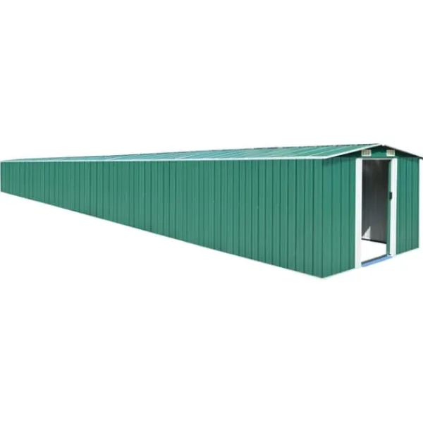 vidaXL Skure, Garager & Carports^haveskur 257x990x181 cm galvaniseret stål grøn - Skure & Redskabsskure