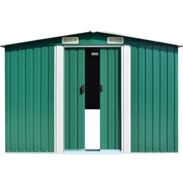 vidaXL Skure, Garager & Carports^haveskur 257x990x181 cm galvaniseret stål grøn - Skure & Redskabsskure