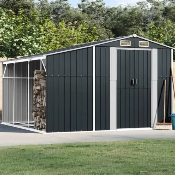 vidaXL Skure, Garager & Carports^haveskur 277x279x179 cm galvaniseret stål antracitgrå - Skure & Redskabsskure