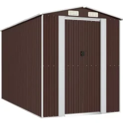 vidaXL Skure, Garager & Carports^haveskur 192x357x223 cm galvaniseret stål mørkebrun - Skure & Redskabsskure