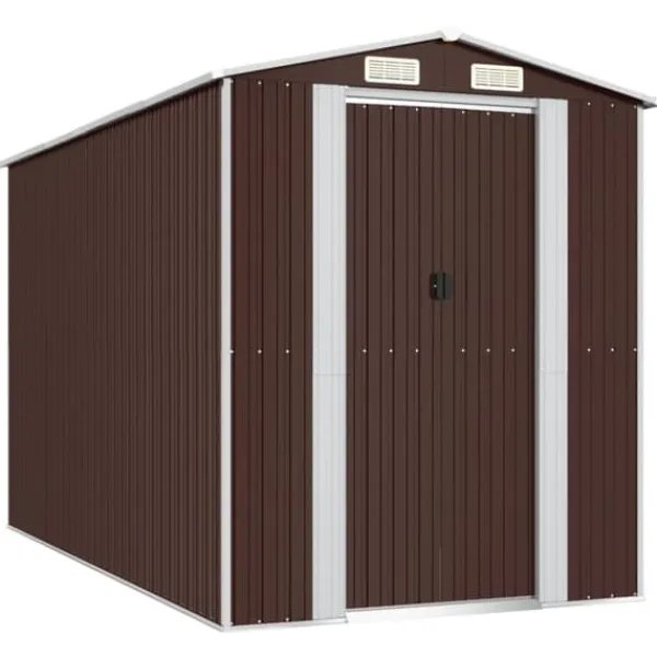 vidaXL Skure, Garager & Carports^haveskur 192x357x223 cm galvaniseret stål mørkebrun - Skure & Redskabsskure