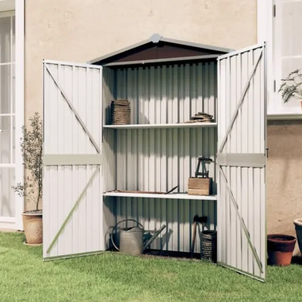 Outlet haveskur 116x45x175 cm galvaniseret stål brun - Skure & Redskabsskure Skure, Garager & Carports