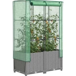 vidaXL Drivhus^højbed med drivhusovertræk 80x40x138 cm rattan-look