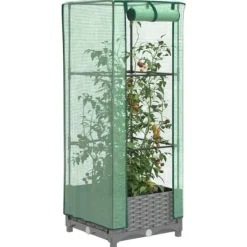 New højbed med drivhusovertræk 40x40x123 cm rattan-look Drivhus