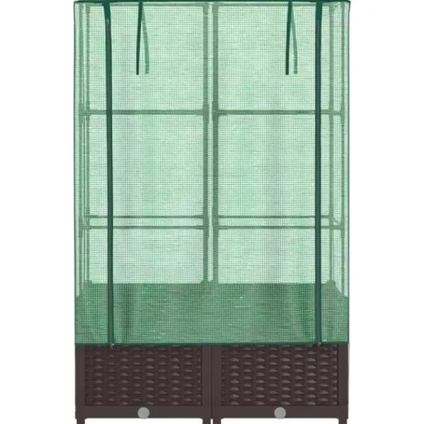 Online højbed med drivhusovertræk 80x40x138 cm rattan-look Drivhus