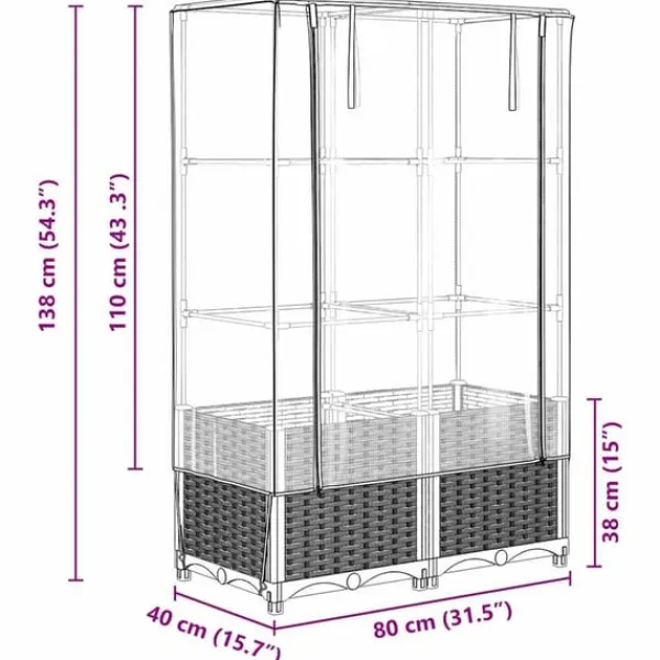 Online højbed med drivhusovertræk 80x40x138 cm rattan-look Drivhus