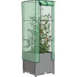 Sale højbed med drivhusovertræk 40x40x139 cm rattan-look Drivhus