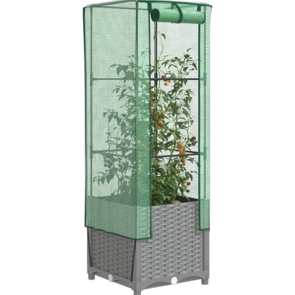 Sale højbed med drivhusovertræk 40x40x139 cm rattan-look Drivhus
