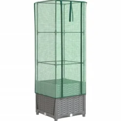 Sale højbed med drivhusovertræk 40x40x139 cm rattan-look Drivhus