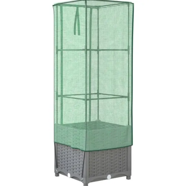 Sale højbed med drivhusovertræk 40x40x139 cm rattan-look Drivhus