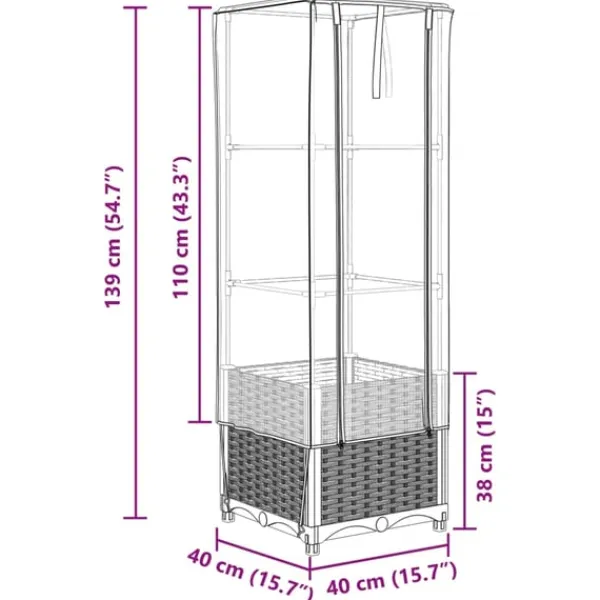 Sale højbed med drivhusovertræk 40x40x139 cm rattan-look Drivhus