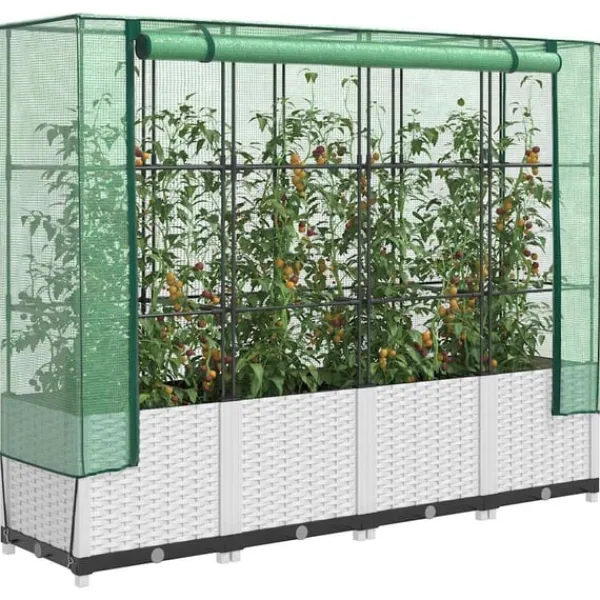 højbed med drivhusovertræk 160x40x138 cm rattan-look Drivhus