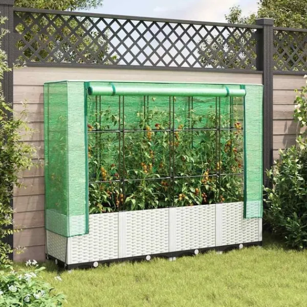 højbed med drivhusovertræk 160x40x138 cm rattan-look Drivhus
