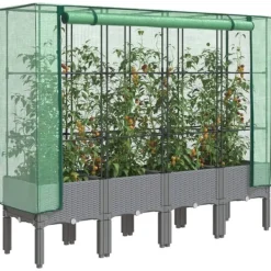 vidaXL Drivhus^højbed med drivhusovertræk 160x40x140 cm rattan-look