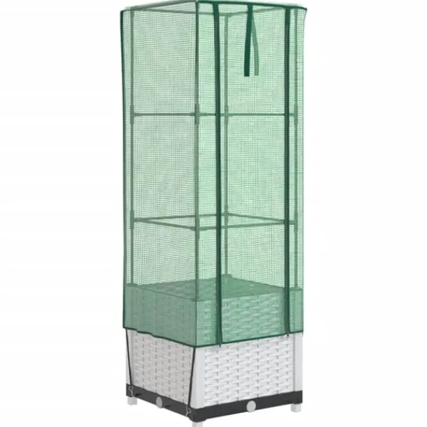 Outlet højbed med drivhusovertræk 40x40x139 cm rattan-look Drivhus