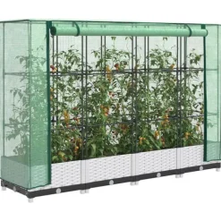 vidaXL Drivhus^højbed med drivhusovertræk 160x40x123 cm rattan-look