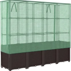 vidaXL Drivhus^højbed med drivhusovertræk 160x40x153 cm rattan-look
